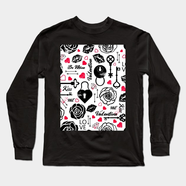 Kitsch Valentine | black, white and red| love pattern Long Sleeve T-Shirt by RenattaZare